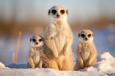 Arctic meerkat family on the snowの素材