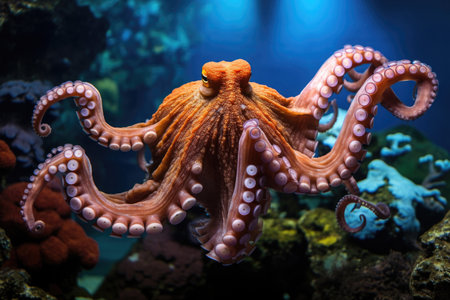 Octopus in an aquarium with long tentaclesの素材