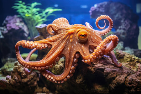 Octopus in an aquarium with long tentaclesの素材