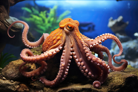 Octopus in an aquarium with long tentaclesの素材