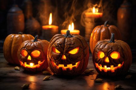 Halloween pumpkins by candlelightの素材