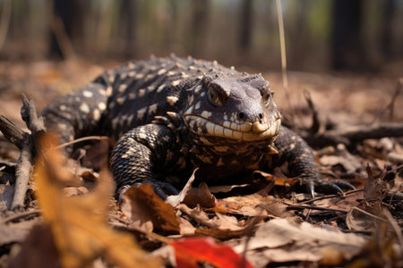Wild shingleback lizard in the forestの素材