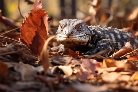 Wild shingleback lizard in the forestの素材