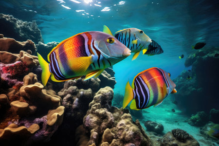 Colorful trigger fish swimming in the waterの素材