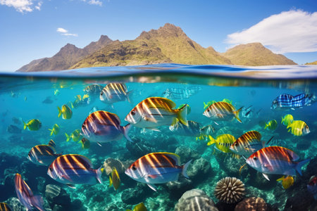Colorful trigger fish swimming in the waterの素材