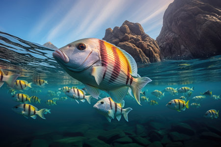 Colorful trigger fish swimming in the waterの素材