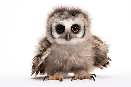 Boreal owl chick on a white backgroundの素材