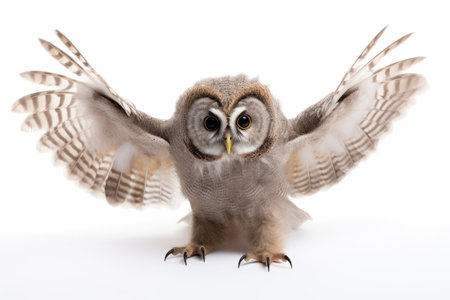 Boreal owl chick on a white backgroundの素材