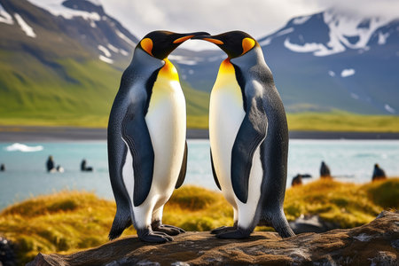 Pair of king penguins in the wildの素材