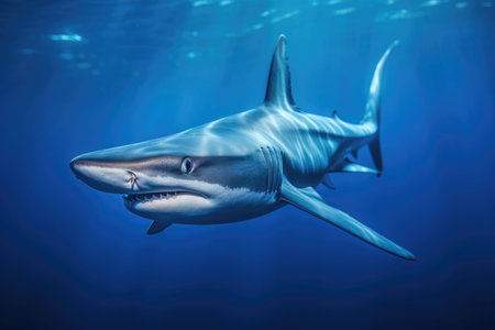 Blue shark (Prionace glauca) in blue waterの素材
