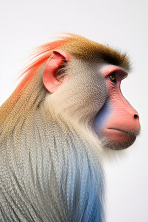 Mandrill (Mandrillus sphinx) monkey on white backgroundの素材