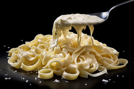 Dish of fettuccine alfredo with parmesan cheeseの素材