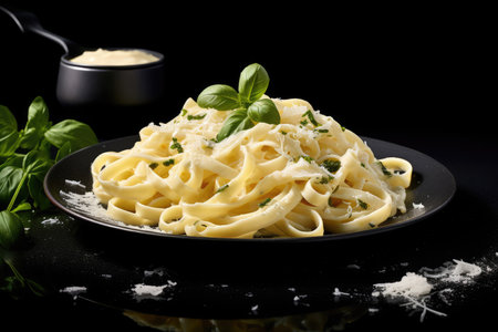Dish of fettuccine alfredo with parmesan cheeseの素材