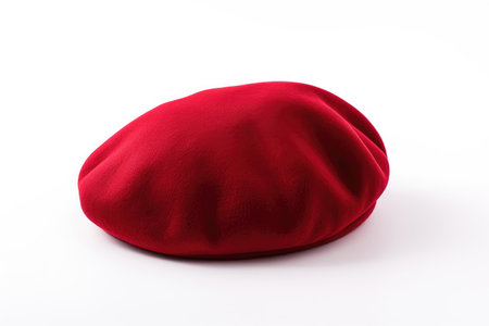 Red color beret or French bonnet isolated on white backgroundの素材