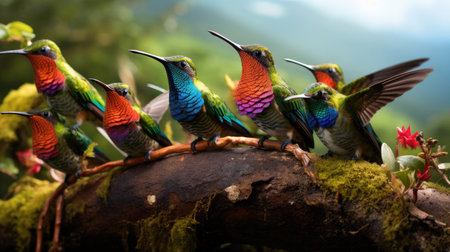 Group of Broad Billed Hummingbirds close-upの素材