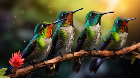 Group of Broad Billed Hummingbirds close-upの素材