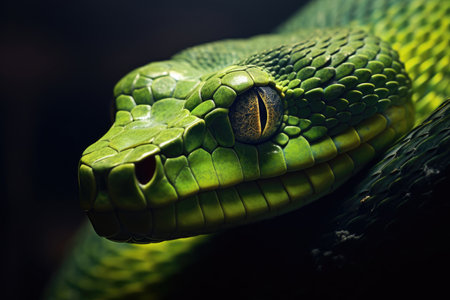 Green viper snake closeupの素材