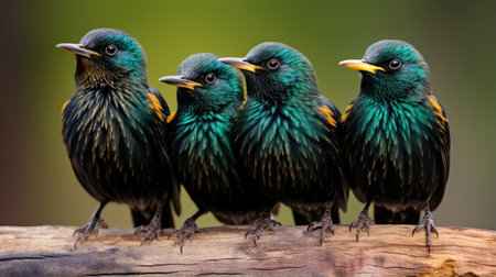 Group of Cape Glossy Starlings closeupの素材