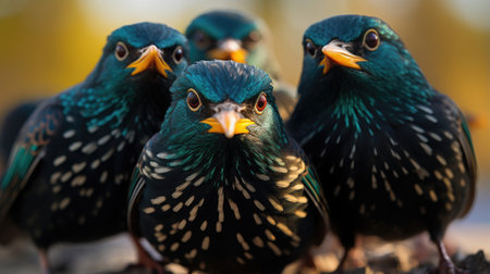 Group of Cape Glossy Starlings closeupの素材