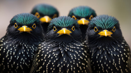Group of Cape Glossy Starlings closeupの素材
