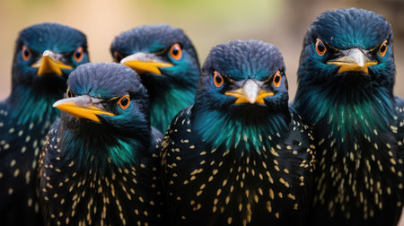 Group of Cape Glossy Starlings closeupの素材