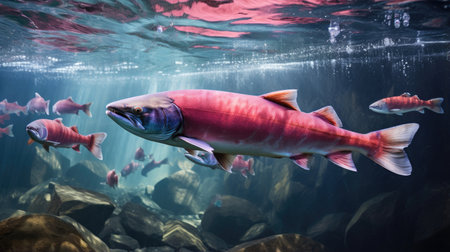 Migration for spawning of pink salmon close-upの素材
