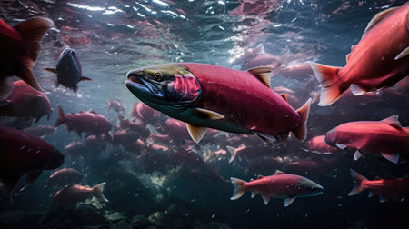 Migration for spawning of pink salmon close-upの素材