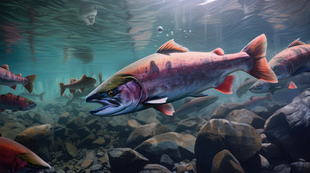 Migration for spawning of pink salmon close-upの素材