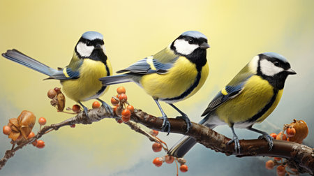 Group of great tit birds closeupの素材