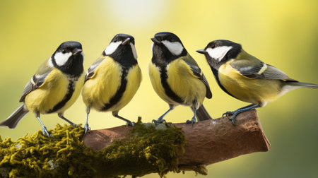 Group of great tit birds closeupの素材