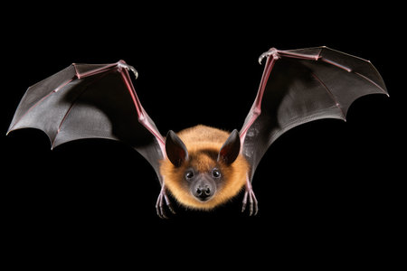 Spectacled flying fox isolated on a black backgroundの素材