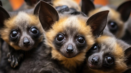 Group of Spectacled flying foxes closeupの素材