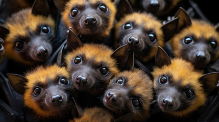 Group of Spectacled flying foxes closeupの素材
