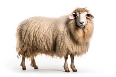 Long-haired sheep isolated on a white backgroundの素材