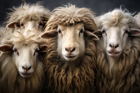 Group of long-haired sheep close upの素材