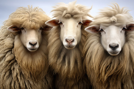 Group of long-haired sheep close upの素材
