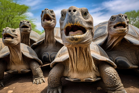 Group of Galapagos Giant Tortoises close upの素材