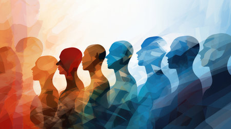 Illustration of human head profiles backgroundの素材