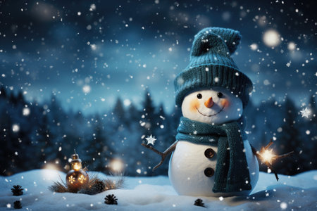 Christmas card illustration with snowmanの素材