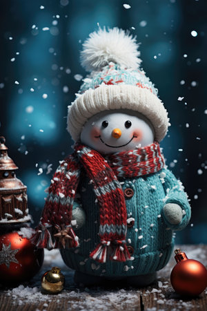 Christmas card illustration with snowmanの素材