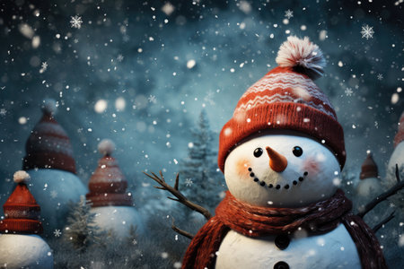 Christmas card illustration with snowmanの素材
