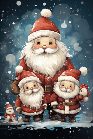 Christmas card illustration with Santa Clausの素材