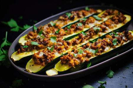 Stuffed zucchini close-upの素材