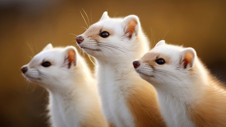 Group of Eurasian Ermines close upの素材
