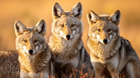 Group of coyotes in the wild close upの素材