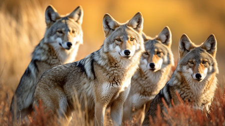 Group of coyotes in the wild close upの素材