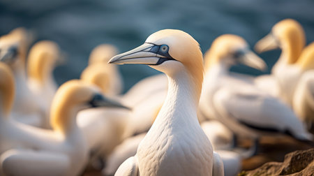Group of Northern Gannet birds close upの素材
