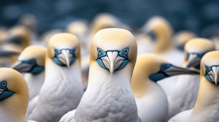 Group of Northern Gannet birds close upの素材