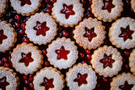 Christmas cookies with sweet jam backgroundの素材