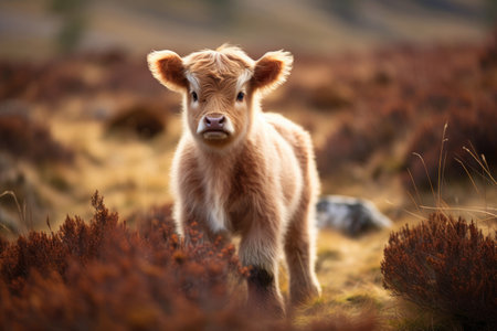 Calf of Highland Cattle in the wildの素材